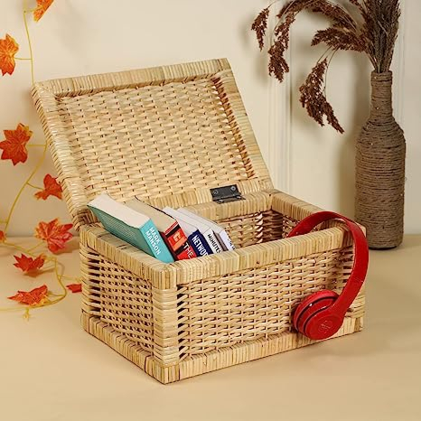 Bamboo & Cane Storage Basket with Lid