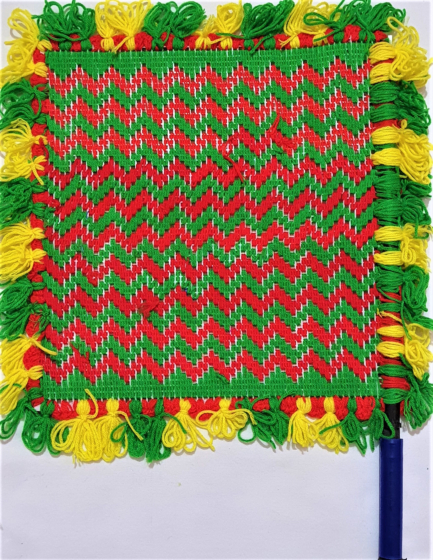 Handwoven Multicolour Woollen Hand Fan | 12 Inches