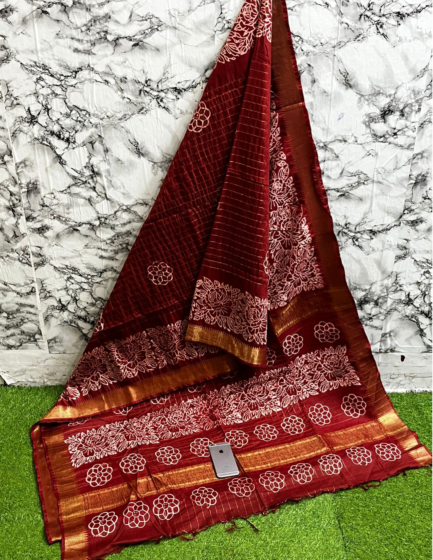 Aarvi Grace - Kota Staple Mangalagiri Saree with Discharge Print & Matching Blouse | Lightweight Handloom Elegance