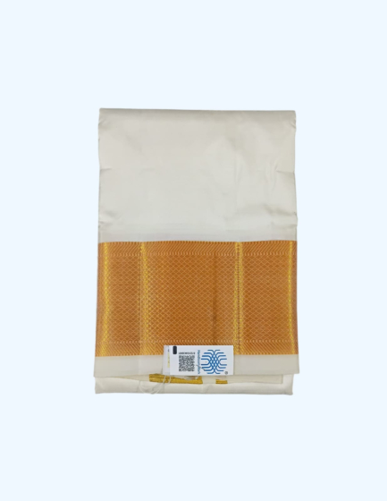 Pure silk cream Dhothi with Diamond zari border