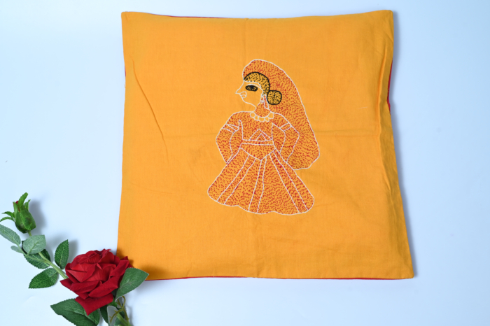 Aapan Kala Yellow Cotton Cushion Cover