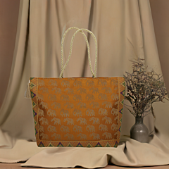 Elegant Women Brocade Silk Handbag - Golden Woven Work  - 12 x 16 Inches