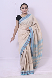 Tussar Karvati Kinar Saree with blue Border