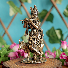 Brass Krishna Idol | Lord Krishna Brass Murti for Home Temple & Pooja Decor, BH11880