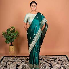 Neev Booti Handwoven Banarasi Silk Saree in Green
