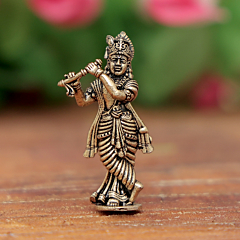  Brass Small Lord Krishna Murti for Home Temple, Car Dashboard & Gift, BH12387
