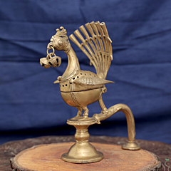 Brass Incense Burner with Peacock Statue for Home Temple & Decor BH12415