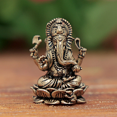Brass Ganesh Small Idol for Home Temple, Car Dashboard & Gift BH12374