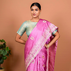 Saras Border Handwoven Lavender Banarasi Silk Saree