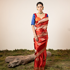 Sindhya Orange Banarasi Silk Saree for Women