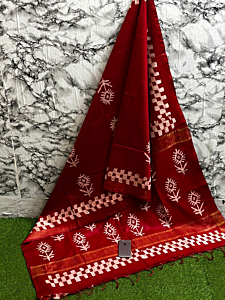 Kota Staple Batik Print Saree with Golden Zari Border & Blouse - Lightweight & Elegant