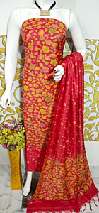 Ajrakh Print Unstitched Suit Set - Katan Salab Fabric -Top, Bottom & Dupatta