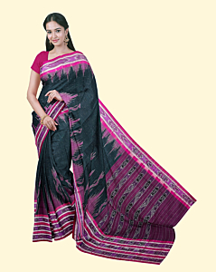 Green Pink Sambalpuri Handwoven Single Ikat Cotton Saree SFCSARAJ1126