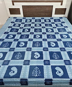 Blue Sambalpuri Handwoven Cotton Double Bed Sheet SMCBED128