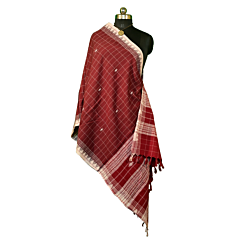 Authentic Kotpad Handloom Cotton Dupatta | Natural Aal Dyed Tribal Weave | Deep Maroon Dupatta with White Traditional Motifs | Handwoven by Koraput Artisans 