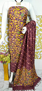 Ajrakh Print Unstitched Suit Set - Katan Salab Fabric -Top, Bottom & Dupatta