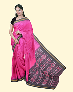 Pink Black Sambalpuri Handwoven Single Ikat Cotton Saree SFCSAR1990