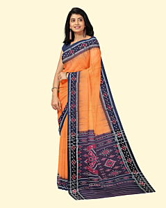 Orange Black Sambalpuri Handwoven Single Ikat Cotton Saree SFCSARAJ132