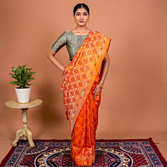 Vana Tanchhoi Handwoven Banarasi Saree in Orange