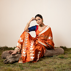 Paan Orange Banarasi Silk Saree