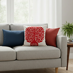 Applique Tree Work Cushion Cover in White | Decorative Home Furnishing