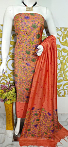 Ajrakh Print Unstitched Suit Set - Katan Salab Fabric -Top, Bottom & Dupatta