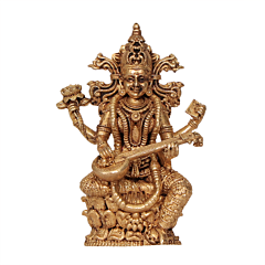 Handcrafted Mini Brass Goddess Saraswati Statue for Home Temple