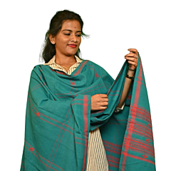 Authentic Kotpad Cotton Dupatta | Teal Green with Red Tribal Motifs | Handwoven Odisha