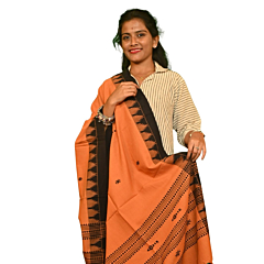 Kotpad Handwoven Cotton Dupatta | Burnt Orange with Black Tribal Border | Natural Dye