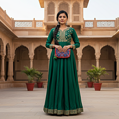 Blue Printed Motif Purse | Ethnic Travel & Casual Pouch