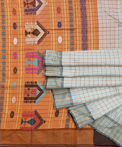 Beige Yellow Sambalpuri Handwoven Dolabedi Tussar Silk Saree SFTSAR1516