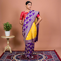 Kora Kataan Jaal Handwoven Banaras Saree