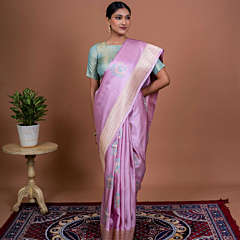 Goraiyya Handwoven Lavender Banarasi Saree