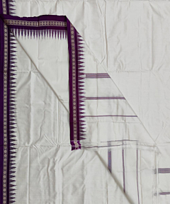 White Purple Sambalpuri Handwoven Silk Dhoti Gamuchha SFSJOD1587