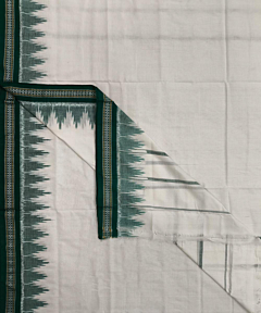 White Green Sambalpuri Handwoven Ikat Cotton Joda SFSJOD1601