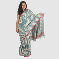 Authentic Soft Teal Blue Maheshwari Handloom Cotton Silk Saree with Zari