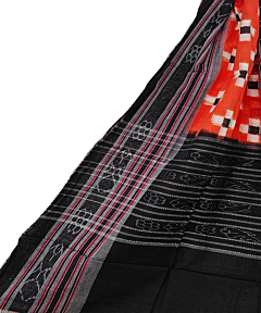 Orange Black Sambalpuri Handwoven Double Ikat Cotton Stole SFCSTL1689