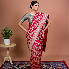 Anar Jaal Handwoven Banarasi Saree Radiant Red