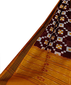 Maroon Yellow Sambalpuri Handwoven Double Ikat Cotton Stole SFCSTL169