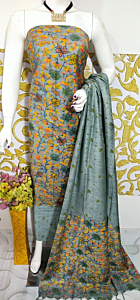 Ajrakh Print Unstitched Suit Set - Katan Salab Fabric -Top, Bottom & Dupatta