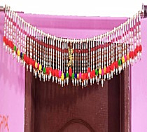 Moti Toran with Multicolour Pompoms| White and Golden