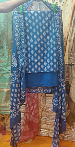 Hand-Printed Unstitched Suit Set I Blue
