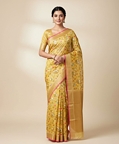 Banarasi Cotton Silk Saree | Mustard Yellow