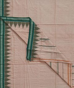 Beige Green Sambalpuri Handwoven Cotton Dhoti Gamuchha SFSJOD1830