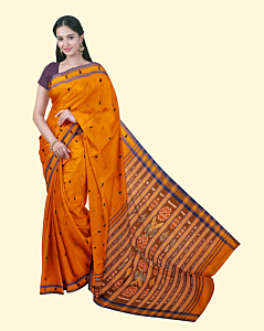 Golden Yellow Sambalpuri Handwoven Single Ikat Cotton Saree SFCSARAJ18