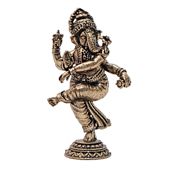 Mini Brass Dancing Ganesh Idol for Home Temple, Decor & Gift BH12438