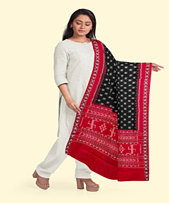 Black Red Sambalpuri Handwoven Single Ikat Cotton Dupatta SFCDUP198A