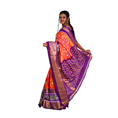 Pochampally Ikat Navratna Design Silk Saree  Orange & Purple