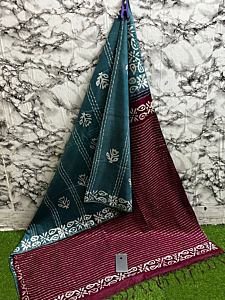 Kota Staple Batik Print Saree with Golden Zari Border & Blouse - Lightweight & Elegant