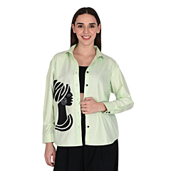 AWWRAT Womens Oversized Applique Patchwork Shirt , Green 